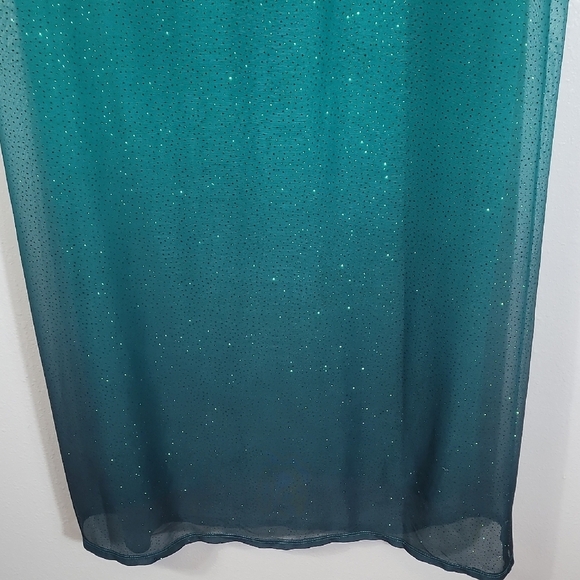 Y2K Vintage Sparkly Beaded Halter Maxi Gown Dress Size 10 Green Ombre Formal 90s - Picture 8 of 13